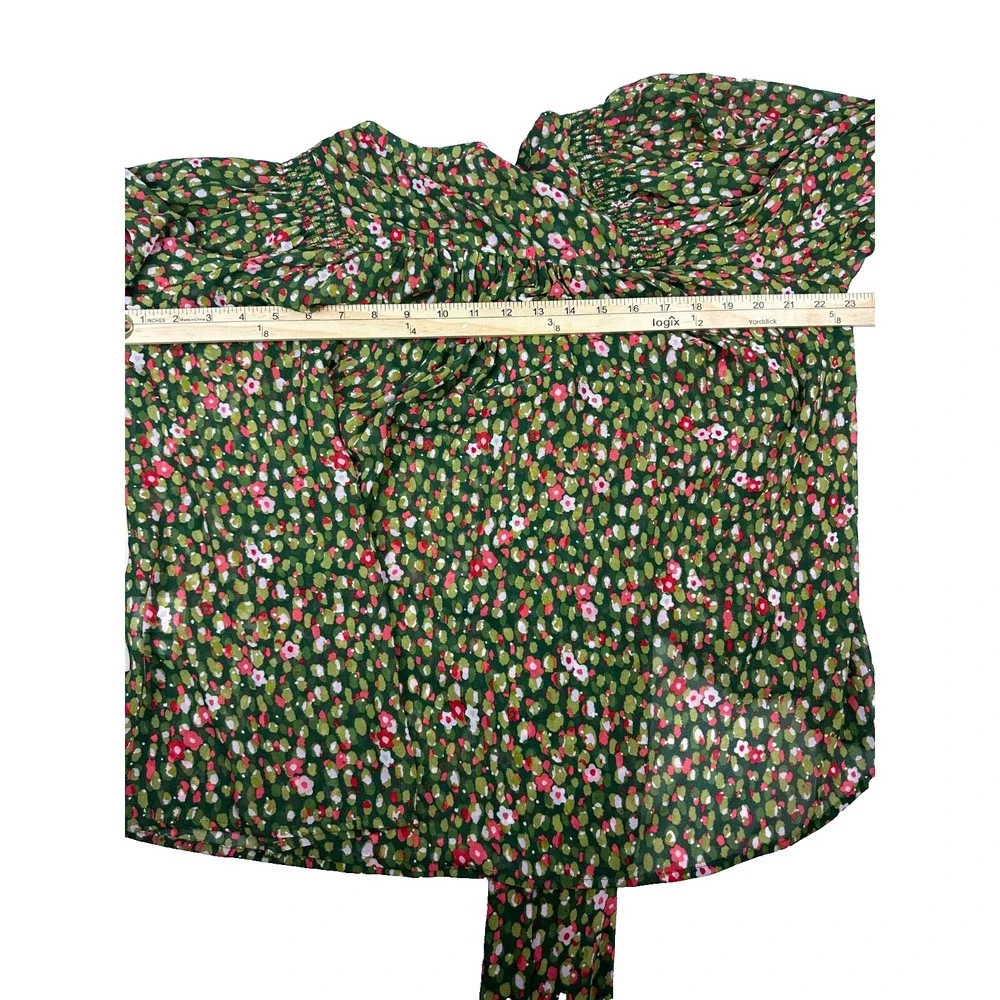 Happy X Nature Kate Hudson Women's Green Floral Peasant Top M New With Tags $78 - Picture 11 of 11